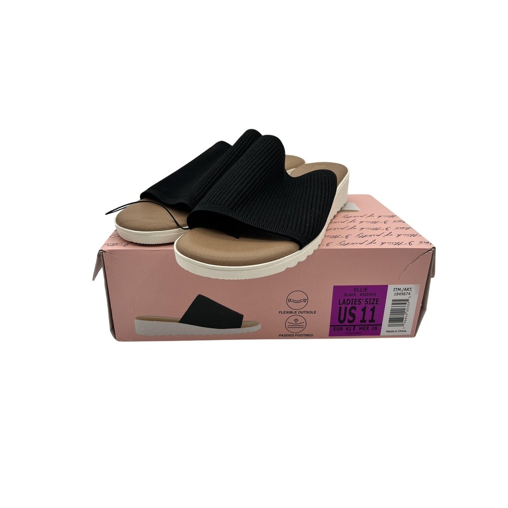 Kensie Shoes Womens Size 11 Black Slide Sandals Ellie Knit Padded Comfort New